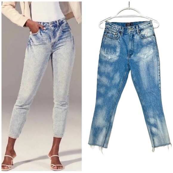 Abercrombie & Fitch Denim - Abercrombie & Fitch High Rise Mom Ankle Jean, Acid Wash with Frayed Hem, 0R (25)